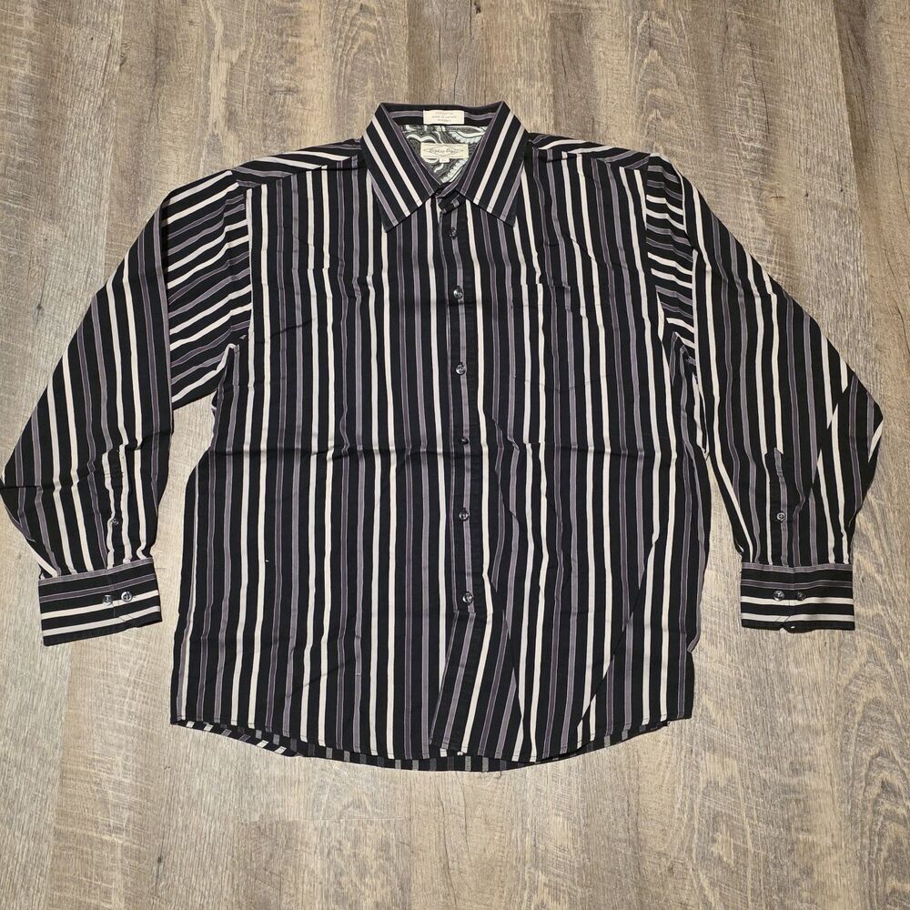 Eighty Eight Long Sleeve Button Down Shirt Striped Purples Size XL 100% Cotton